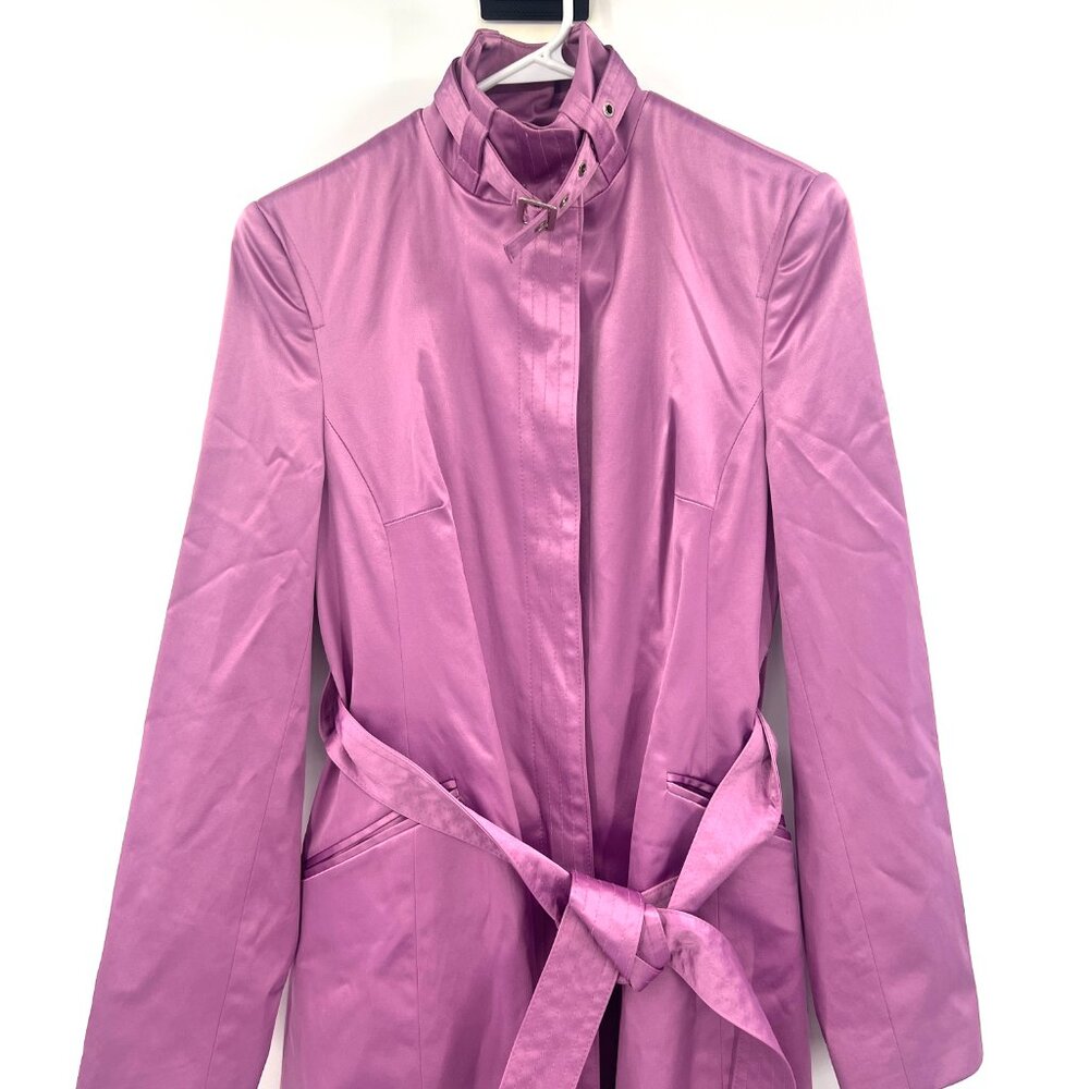 Gene Meyer Pink Satin Long Belted Trench Coat Women's 4 - Picture 2 of 7